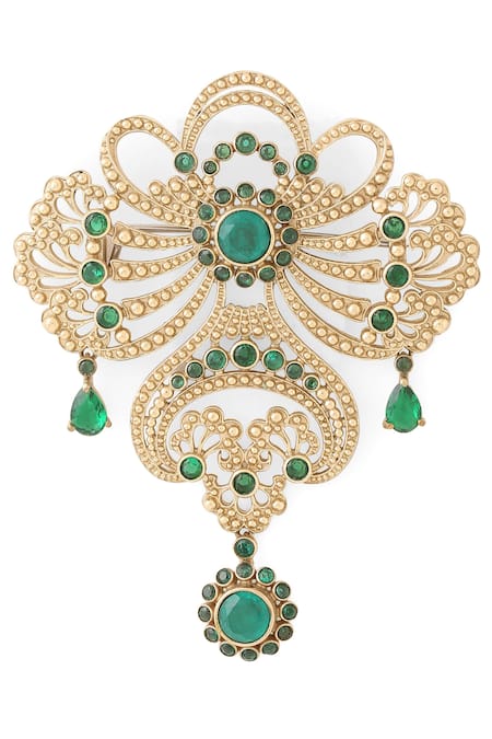 Shop_Cosa Nostraa_Gold Crystals Amaze Allure Brooch _Online_at_Aza_Fashions