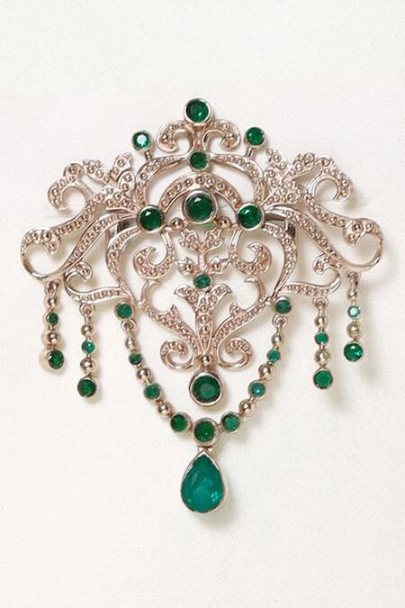 Cosa Nostraa_Gold Crystals Studded Glitz Tassel Brooch _Online_at_Aza_Fashions