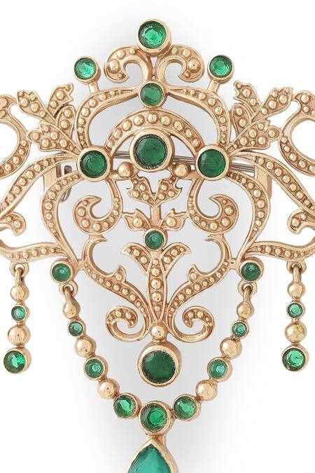 Shop_Cosa Nostraa_Gold Crystals Studded Glitz Tassel Brooch _Online_at_Aza_Fashions