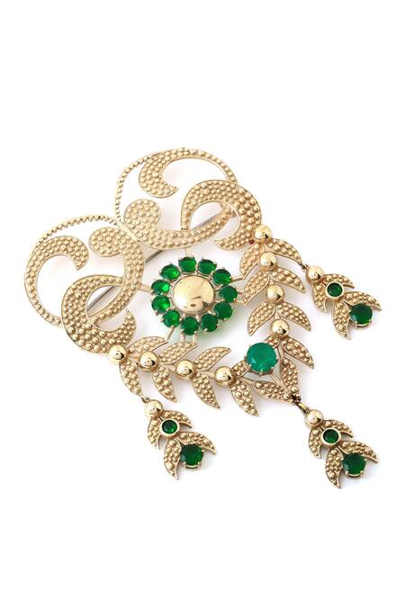 Buy_Cosa Nostraa_Gold Crystals, Rhinestones Elite Extravagance Brooch _Online_at_Aza_Fashions