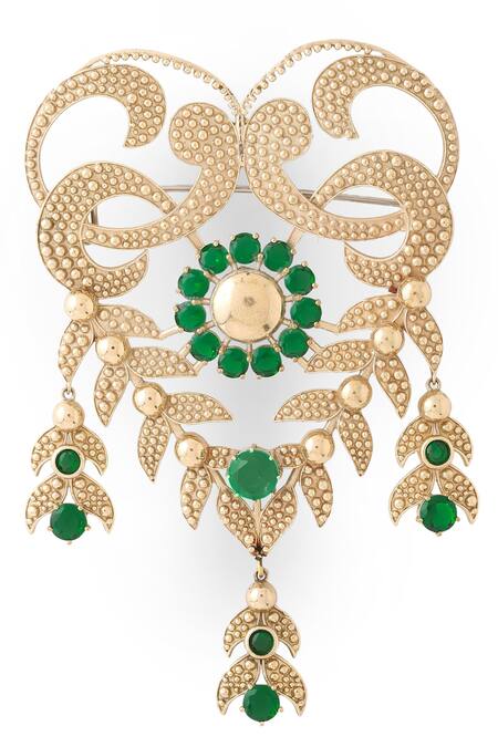 Shop_Cosa Nostraa_Gold Crystals, Rhinestones Elite Extravagance Brooch _Online_at_Aza_Fashions