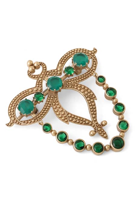 Shop_Cosa Nostraa_Gold Crystals Super Stud Brooch _at_Aza_Fashions