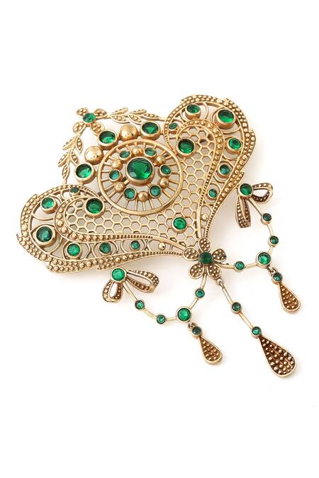 Buy_Cosa Nostraa_Gold Crystals, Rhinestones Intricate Delight Brooch _Online_at_Aza_Fashions