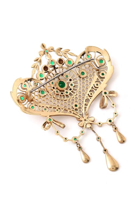 Cosa Nostraa_Gold Crystals, Rhinestones Intricate Delight Brooch _at_Aza_Fashions