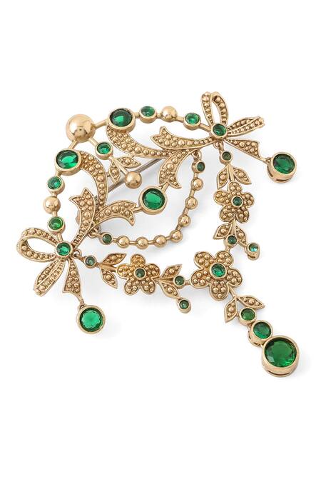 Buy_Cosa Nostraa_Gold Crystals, Tassels Studded Glitz Embellished Brooch _Online_at_Aza_Fashions