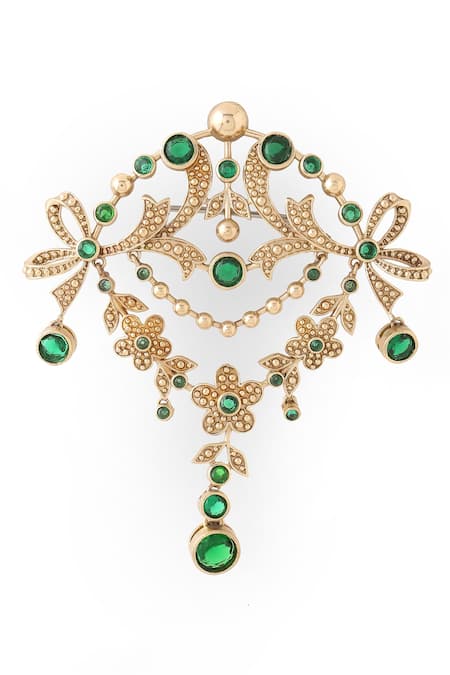 Shop_Cosa Nostraa_Gold Crystals, Tassels Studded Glitz Embellished Brooch _Online_at_Aza_Fashions