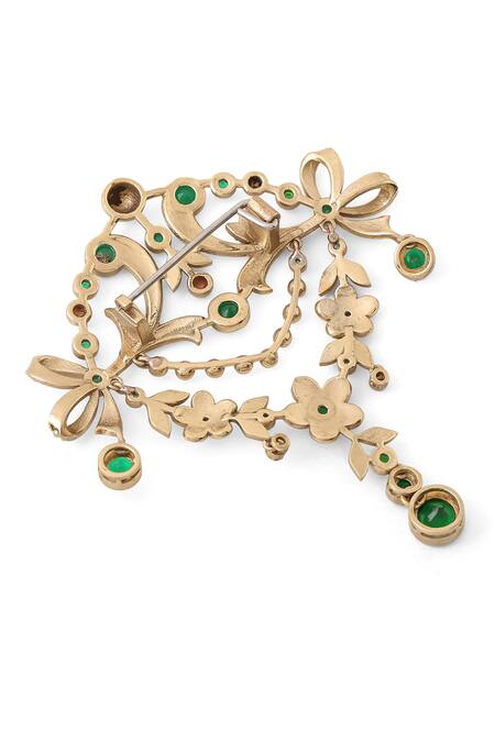 Cosa Nostraa_Gold Crystals, Tassels Studded Glitz Embellished Brooch _at_Aza_Fashions