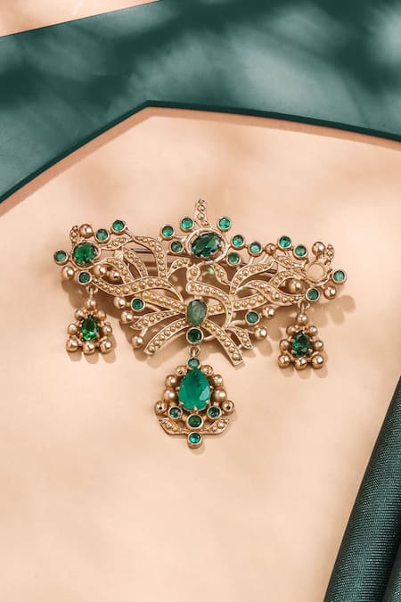 Shop_Cosa Nostraa_Gold Crystals Antique Wonder Brooch _at_Aza_Fashions