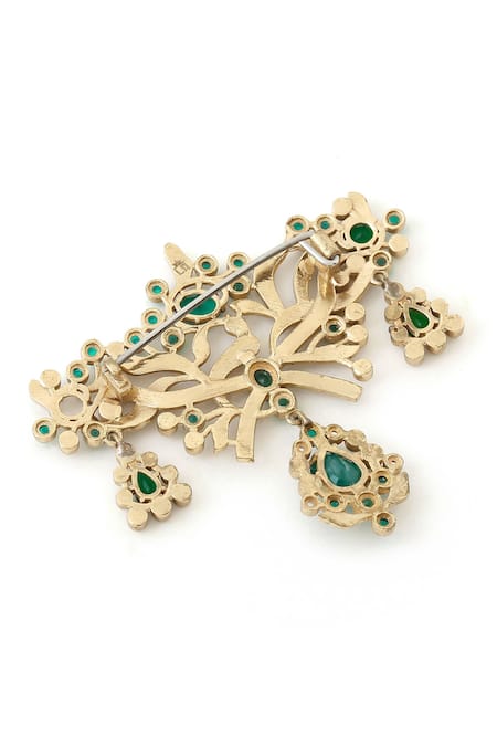 Cosa Nostraa_Gold Crystals Antique Wonder Brooch _at_Aza_Fashions
