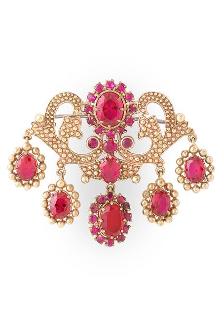 Shop_Cosa Nostraa_Gold Crystals Magnificent Stud Brooch _Online_at_Aza_Fashions