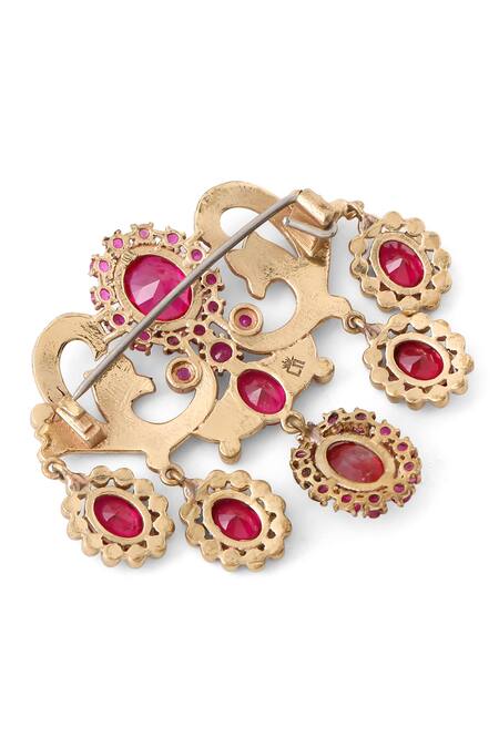 Cosa Nostraa_Gold Crystals Magnificent Stud Brooch _at_Aza_Fashions