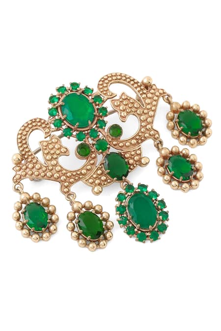 Buy_Cosa Nostraa_Gold Cut Work, Stones Magnificent Stud Embellished Brooch _Online_at_Aza_Fashions