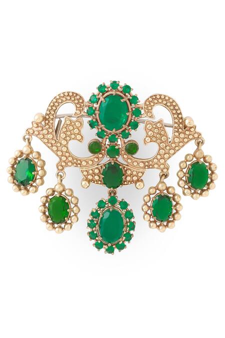 Shop_Cosa Nostraa_Gold Cut Work, Stones Magnificent Stud Embellished Brooch _Online_at_Aza_Fashions