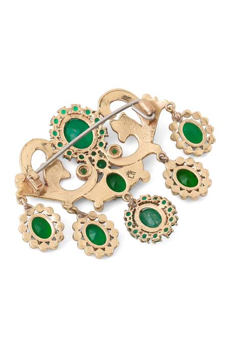 Cosa Nostraa_Gold Cut Work, Stones Magnificent Stud Embellished Brooch _at_Aza_Fashions