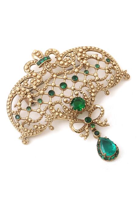 Buy_Cosa Nostraa_Gold Crystals, Tassels Bow And Beauty Embellished Brooch _Online_at_Aza_Fashions