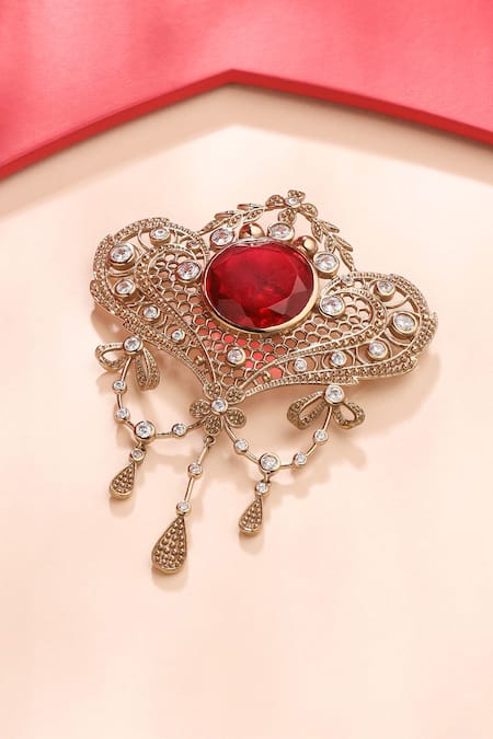 Cosa Nostraa Latticed Heart Marvel Studded Brooch 