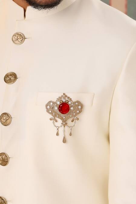 Cosa Nostraa_Gold Crystals Latticed Heart Marvel Studded Brooch _Online_at_Aza_Fashions