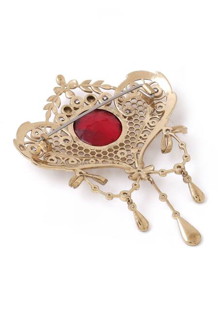 Buy_Cosa Nostraa_Gold Crystals Latticed Heart Marvel Studded Brooch 