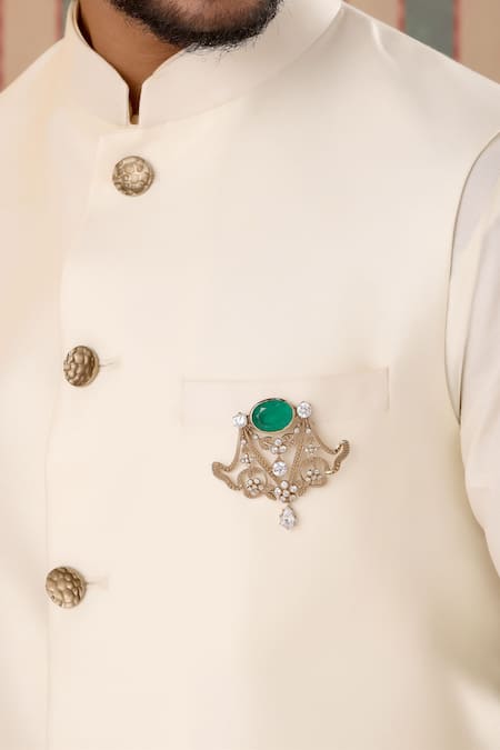 Cosa Nostraa_Gold Crystals, Stones Royal Lamp Stud Brooch _Online_at_Aza_Fashions