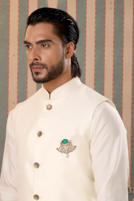 Buy_Cosa Nostraa_Gold Crystals, Stones Royal Lamp Stud Brooch _Online_at_Aza_Fashions