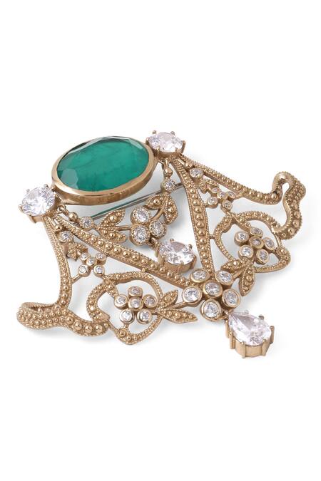 Shop_Cosa Nostraa_Gold Crystals, Stones Royal Lamp Stud Brooch _Online_at_Aza_Fashions