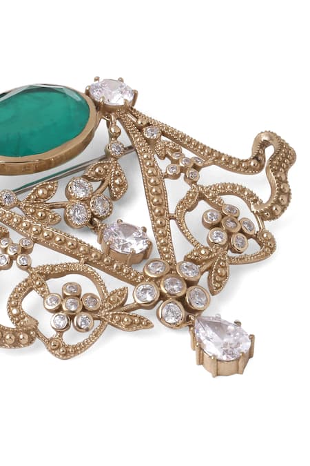 Cosa Nostraa_Gold Crystals, Stones Royal Lamp Stud Brooch _at_Aza_Fashions