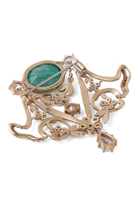 Buy_Cosa Nostraa_Gold Crystals, Stones Royal Lamp Stud Brooch 