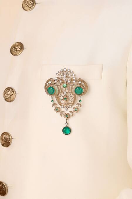 Cosa Nostraa_Gold Crystals, Stones Royal Sheen Studded Brooch _Online_at_Aza_Fashions