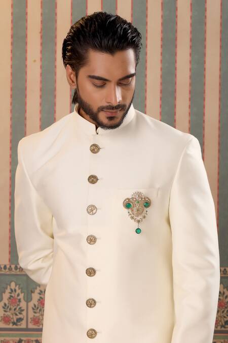 Buy_Cosa Nostraa_Gold Crystals, Stones Royal Sheen Studded Brooch _Online_at_Aza_Fashions