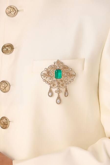 Cosa Nostraa_Gold Crystals, Stones Intricate Wonder Studded Brooch _Online_at_Aza_Fashions