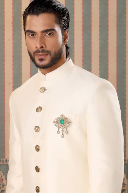 Buy_Cosa Nostraa_Gold Crystals, Stones Intricate Wonder Studded Brooch _Online_at_Aza_Fashions