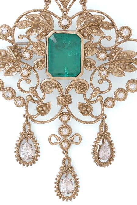 Cosa Nostraa_Gold Crystals, Stones Intricate Wonder Studded Brooch _at_Aza_Fashions