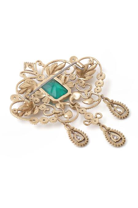 Buy_Cosa Nostraa_Gold Crystals, Stones Intricate Wonder Studded Brooch 
