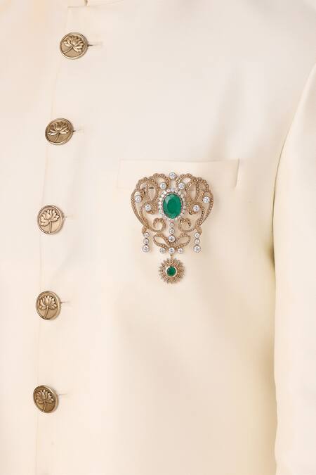 Cosa Nostraa_Gold Crystals, Stones Fab Flora Studded Brooch _Online_at_Aza_Fashions