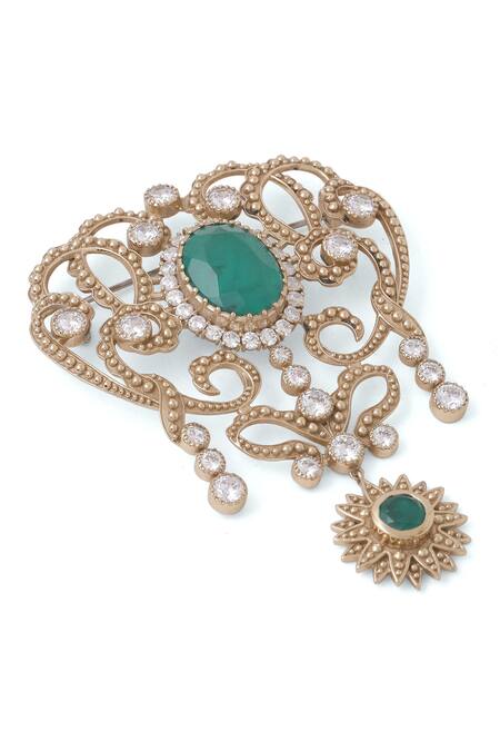 Buy_Cosa Nostraa_Gold Crystals, Stones Fab Flora Studded Brooch _Online_at_Aza_Fashions