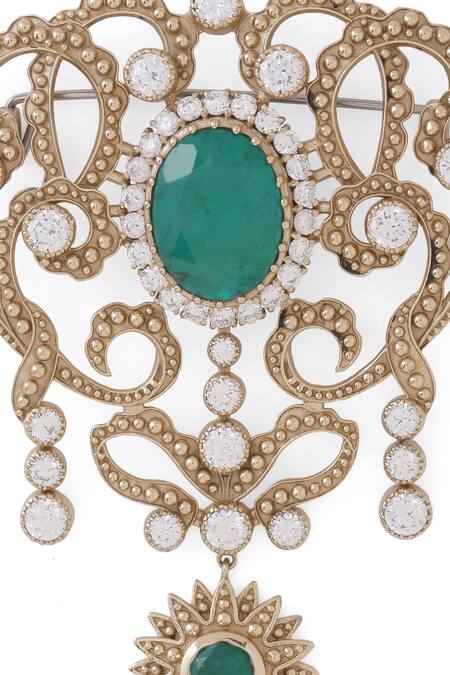 Shop_Cosa Nostraa_Gold Crystals, Stones Fab Flora Studded Brooch _Online_at_Aza_Fashions