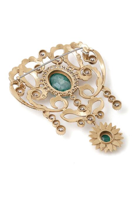 Cosa Nostraa_Gold Crystals, Stones Fab Flora Studded Brooch _at_Aza_Fashions