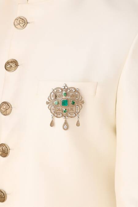 Cosa Nostraa_Gold Crystals, Stones Royal Rustic Florence Studded Brooch _Online_at_Aza_Fashions