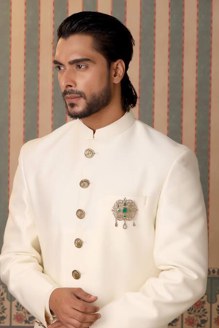 Buy_Cosa Nostraa_Gold Crystals, Stones Royal Rustic Florence Studded Brooch _Online_at_Aza_Fashions