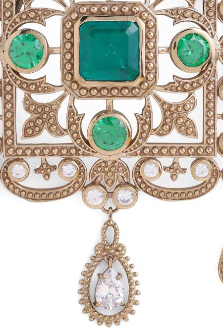 Cosa Nostraa_Gold Crystals, Stones Royal Rustic Florence Studded Brooch _at_Aza_Fashions