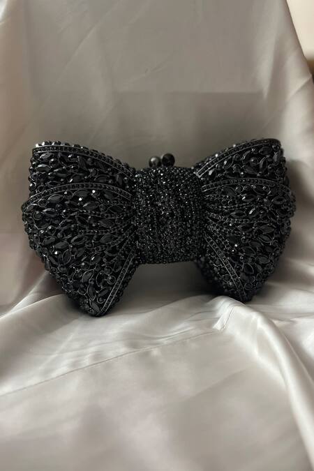 Buy_House Of Bling_Black Crystals Bow Embellished Bag_Online_at_Aza_Fashions