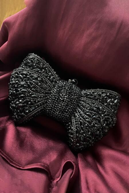 House Of Bling_Black Crystals Bow Embellished Bag_at_Aza_Fashions