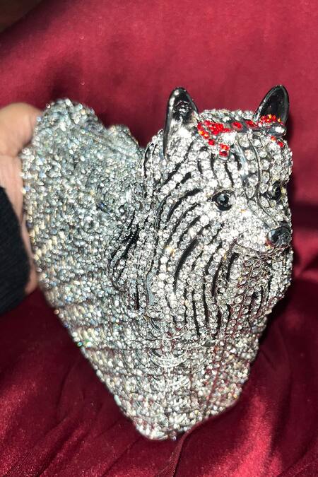 Shop_House Of Bling_Silver Crystals Lil Lama Embellished Bag_Online_at_Aza_Fashions