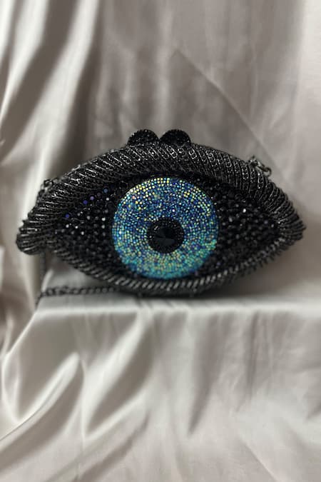 Shop_House Of Bling_Black Crystals Evil Eye Embellished Bag _at_Aza_Fashions