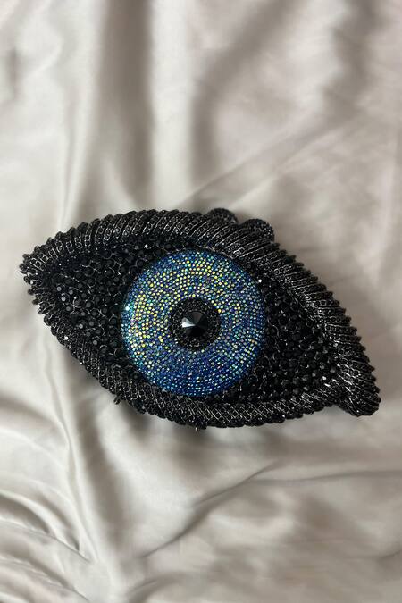 House Of Bling_Black Crystals Evil Eye Embellished Bag _Online_at_Aza_Fashions