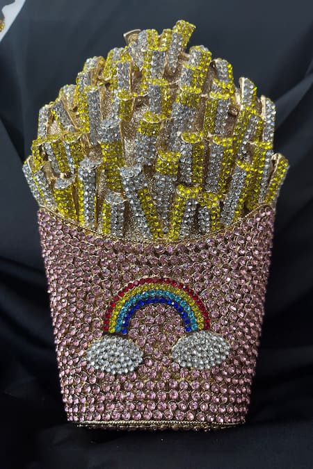 House Of Bling_Pink Crystals Fries Embellished Bag _Online_at_Aza_Fashions