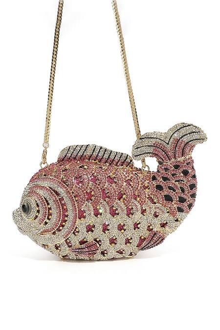 House Of Bling_Pink Crystals Fish Embellished Bag_Online_at_Aza_Fashions