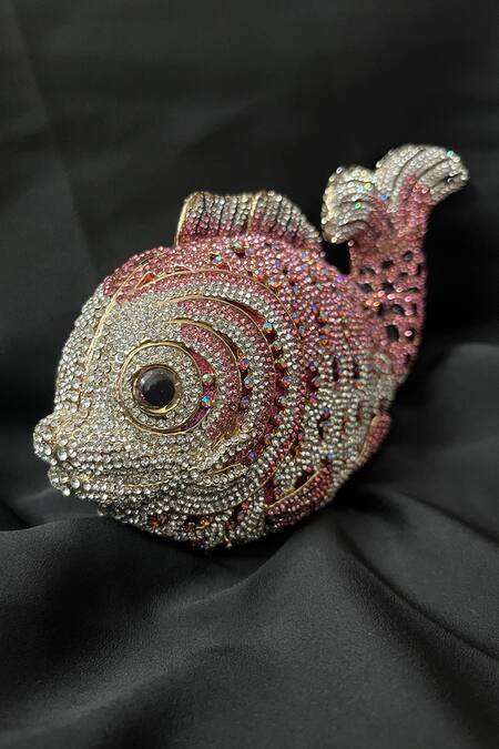 Shop_House Of Bling_Pink Crystals Fish Embellished Bag_Online_at_Aza_Fashions
