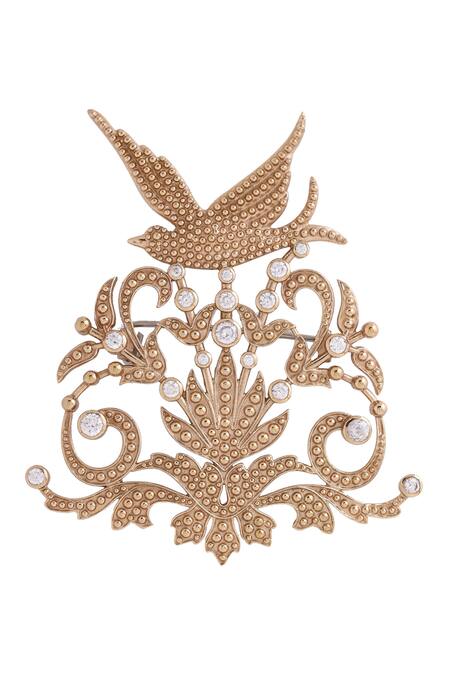 Cosa Nostraa_Gold Crystals Flora And Flight Studded Brooch _at_Aza_Fashions