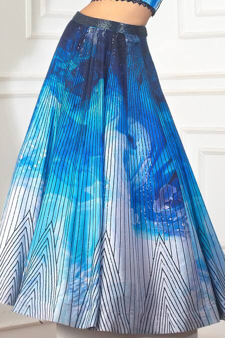 Harshita Singhvi_Blue Chiffon, Net, Crepe Sequins, Cut Work Hand Embroidered Triangle Lehenga Set_Online_at_Aza_Fashions